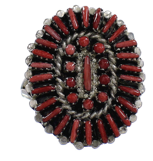 Sterling Silver And Red Oyster Shell Ring Size 5-3/4 AS54526